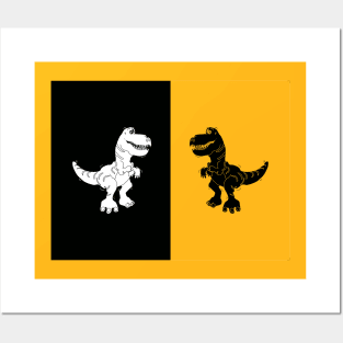 cute monochrome dinosaur illustration for kids high contrast card Posters and Art